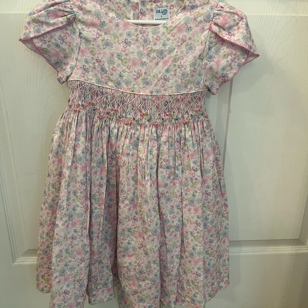 Luli Fama Pink and Blue Smocked Sundress with Puff Sleeves